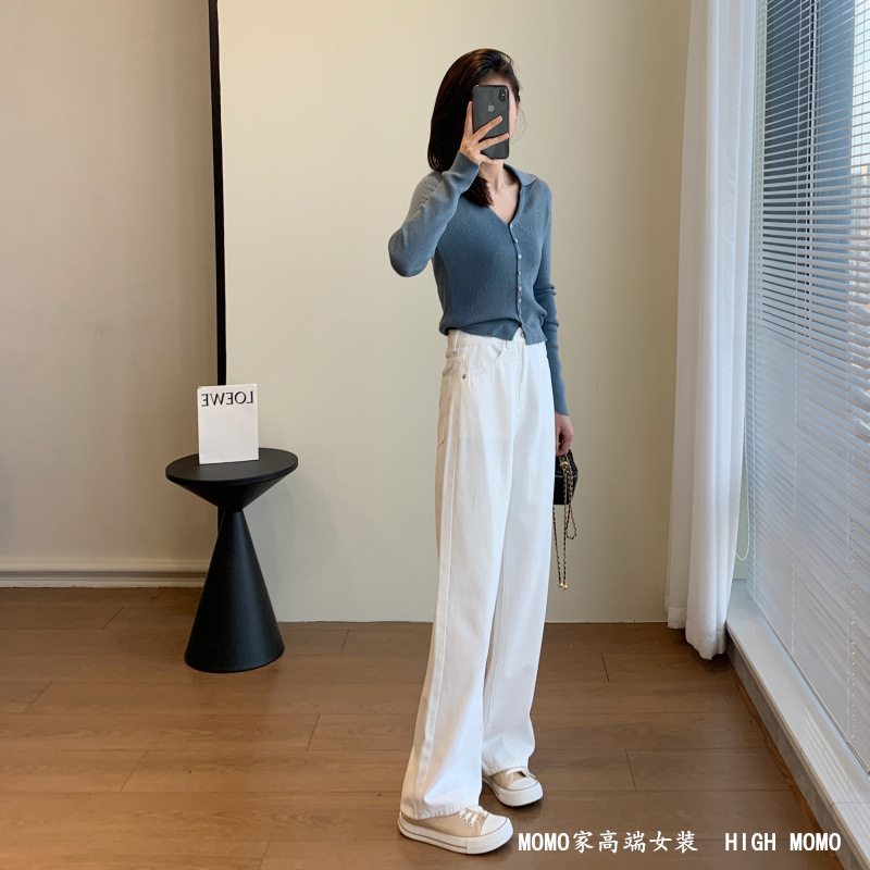 软糯！太舒服了简约百搭高腰显瘦白色牛仔裤女天丝长裤直筒裤详情7