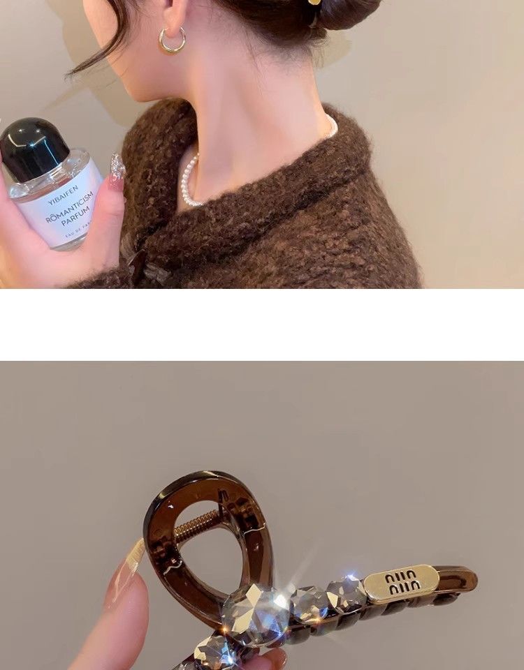 高级感茶色水晶发夹女后脑勺发量多大号鲨鱼夹气质盘发发抓夹头饰详情3