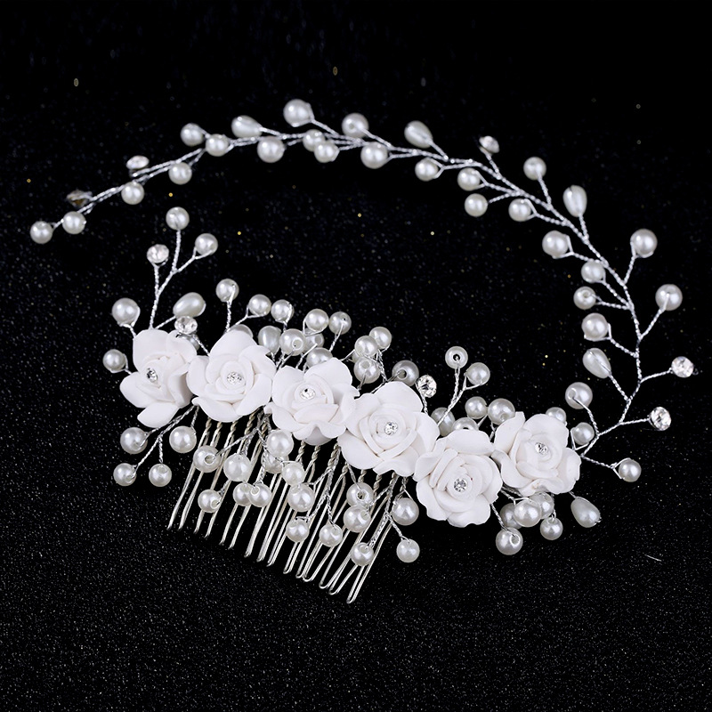 European and American exquisite handcrafted ceramic rose bouquets, bridal hair accessories, fresh and delicate pearl bridal wedding dress accessories pic 13