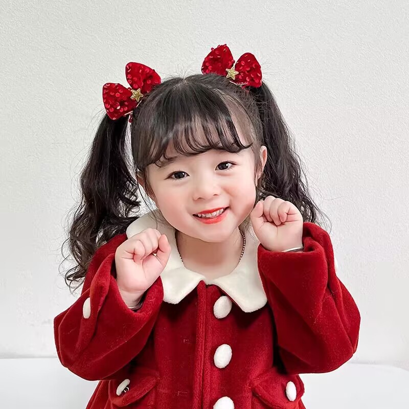 儿童红色貂绒发夹喜庆新年古风发饰女童宝宝春节汉服发卡少女头饰详情43