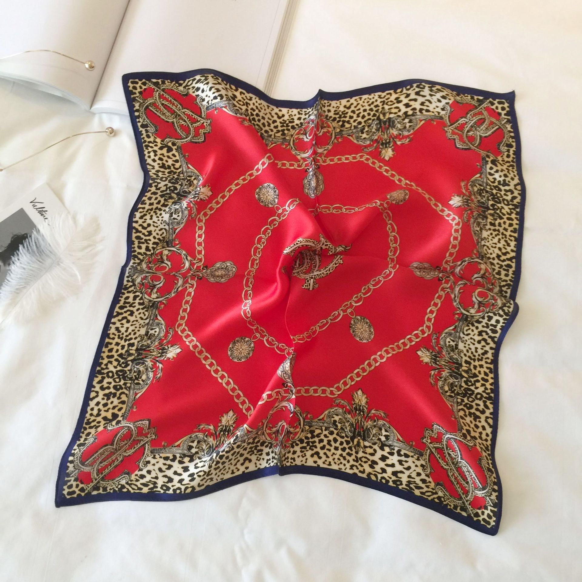 Wholesale silk scarves for overseas gifts and return gifts, cross-border silk autumn and winter decorative plain crepe satin 53cm floral neckerchiefs, small square scarves pic 115