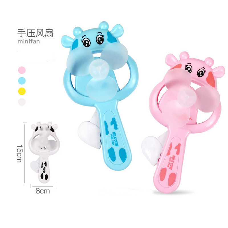 New cartoon single-head hand-pressed cow manual mini fan, portable hand-pressed fan for children pic 2