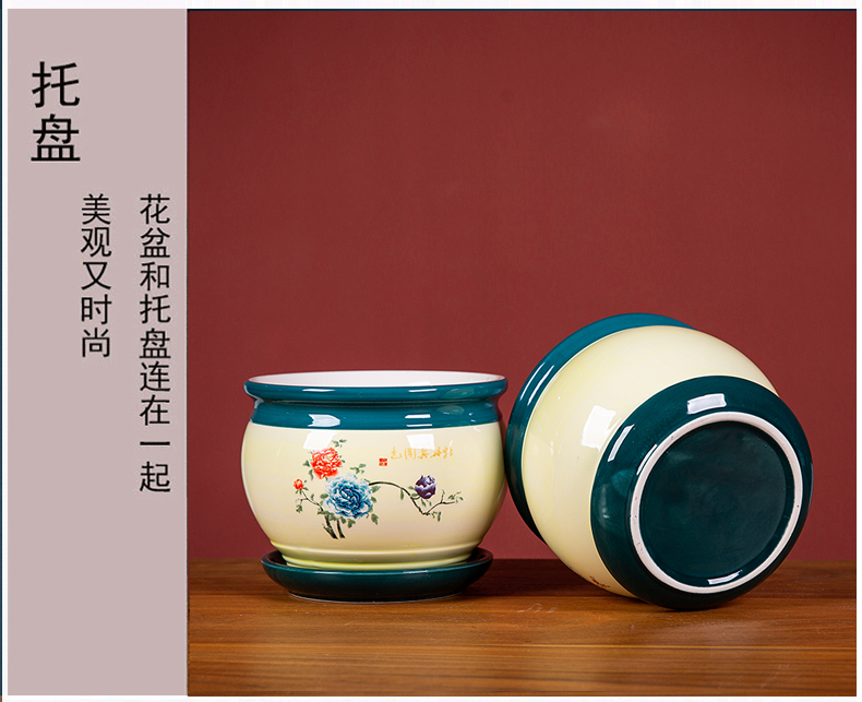 杰航新款花盆陶瓷大号带托盘创意家用阳台蝴蝶兰花盆多肉透气花盆详情6