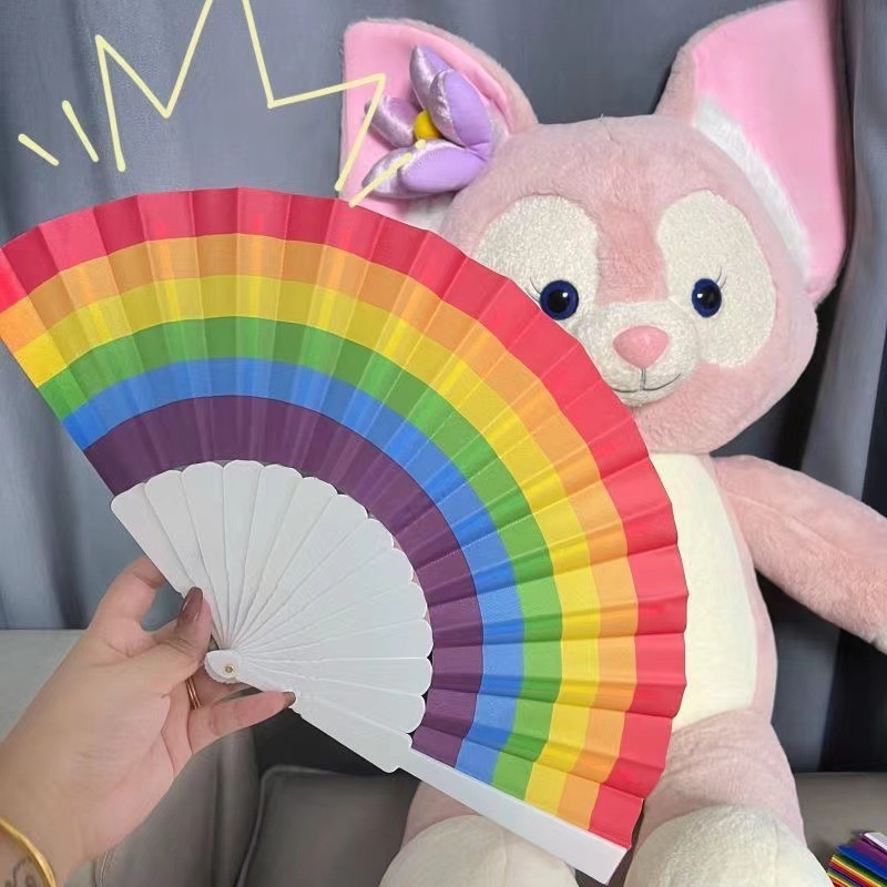 Summer color-blocking disco, cool rainbow fan, student Harajuku, wind pose, dance, square dance, folding fan, cool fan, street stall, street stall pic 9