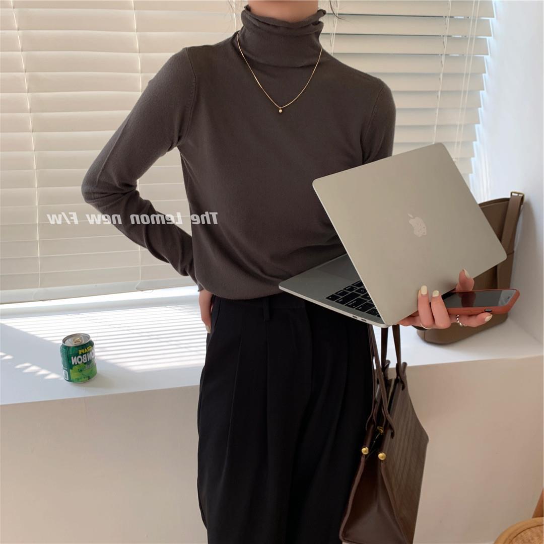 秋冬新款女装高领卷边打底衫糖果色修身保暖基础款仿羊绒衫毛衣女详情75