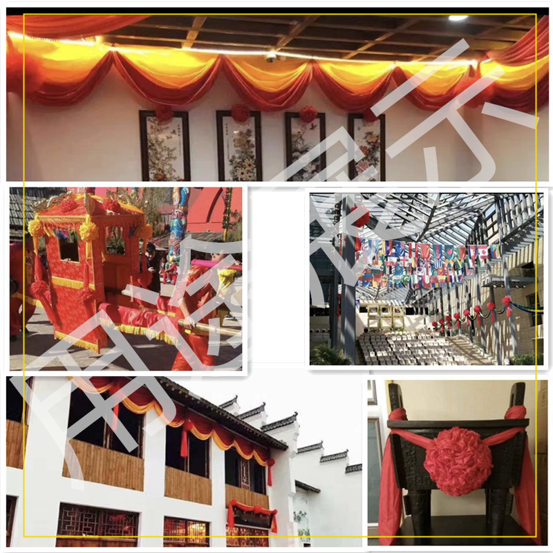 The opening ribbon-cutting ceremony of the advertisement is made of multicolor jacquard fabric. The wedding fabric is unveiled with a red silk cloth and a large red flower silk ribbon pic 24