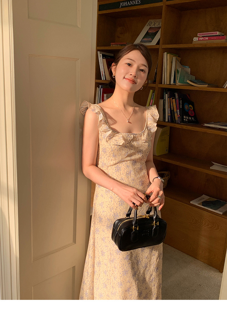 MOXI十三行女装法式连衣裙女2024夏季新款方领碎花长裙高级感裙子详情15