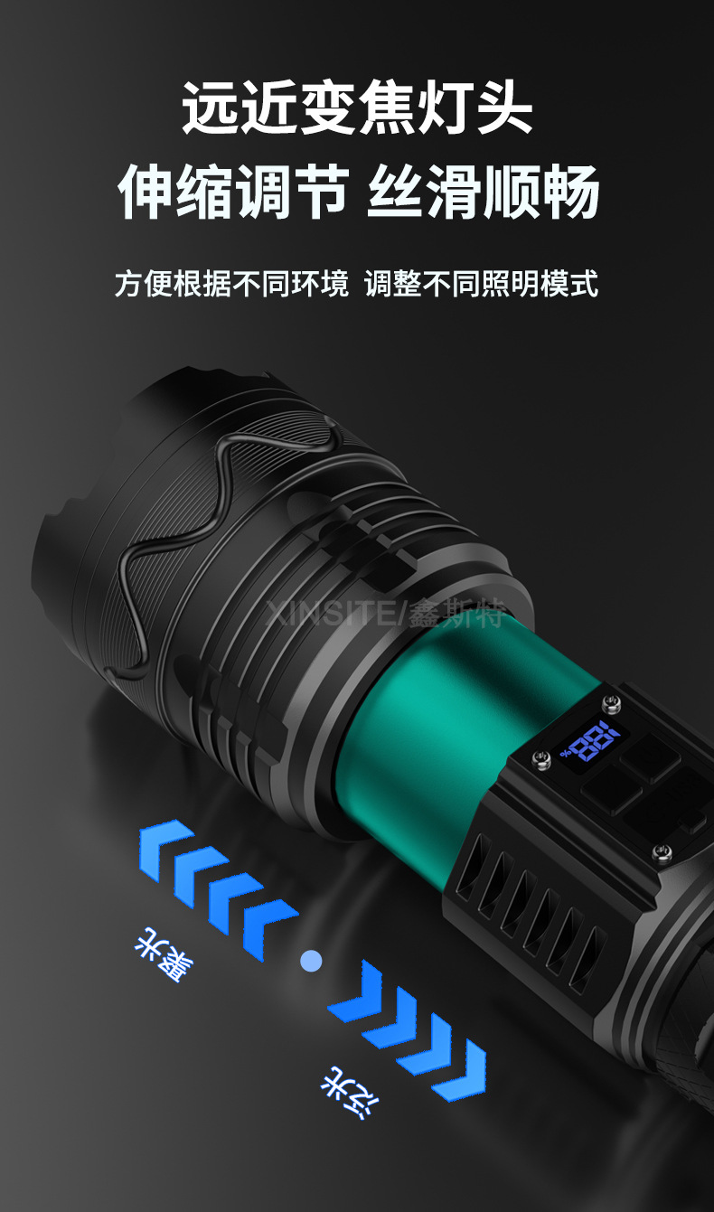 跨境爆款手电筒强光长续航usb充电户外照明白激光手电带cob工作灯详情5