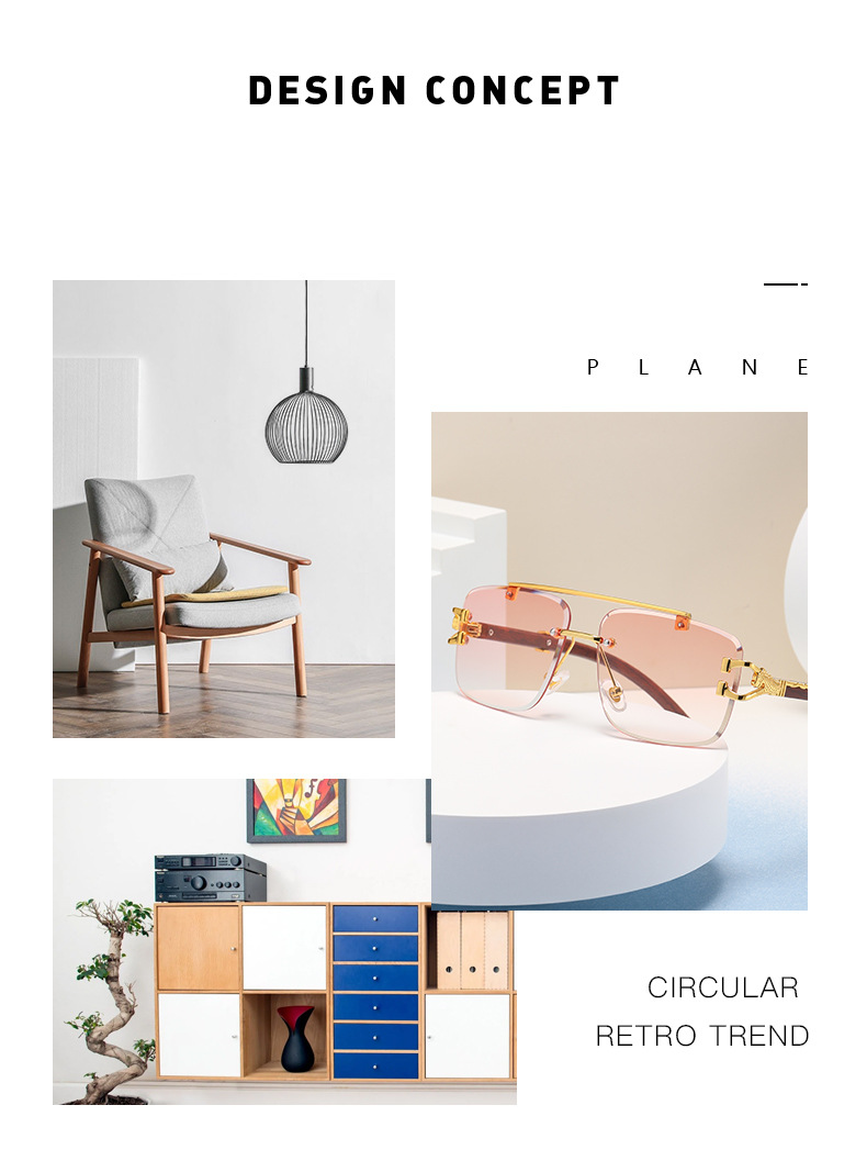 无边框太阳镜女复古方框木纹腿墨镜男ins潮双梁防紫外线太阳眼镜详情4