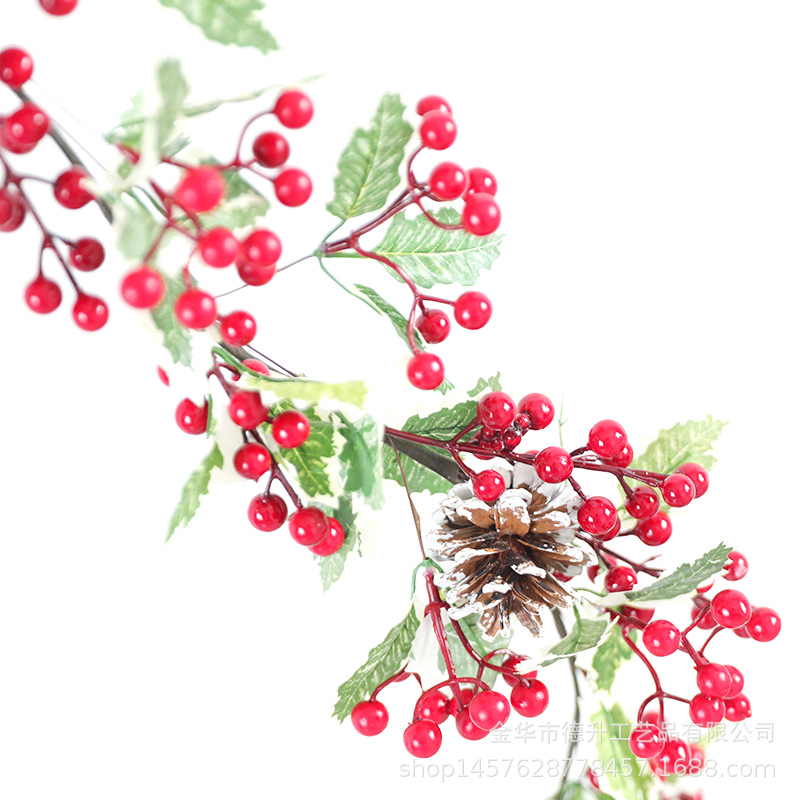 Desheng Cross-border E-commerce Amazon Factory supplies white-edged Christmas triangular leaf, money fruit, red fruit, pinecone and vine decorations pic 2
