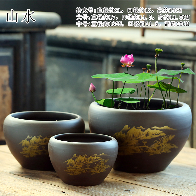 紫砂花盆水培无孔荷花睡莲铜钱草花缸号陶瓷碗莲花盆陶瓷缸详情8