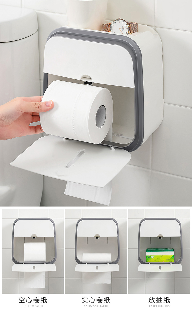 卫生间纸巾盒厕所卫生纸置物架壁挂式抽纸盒免打孔创意防水纸巾架详情5