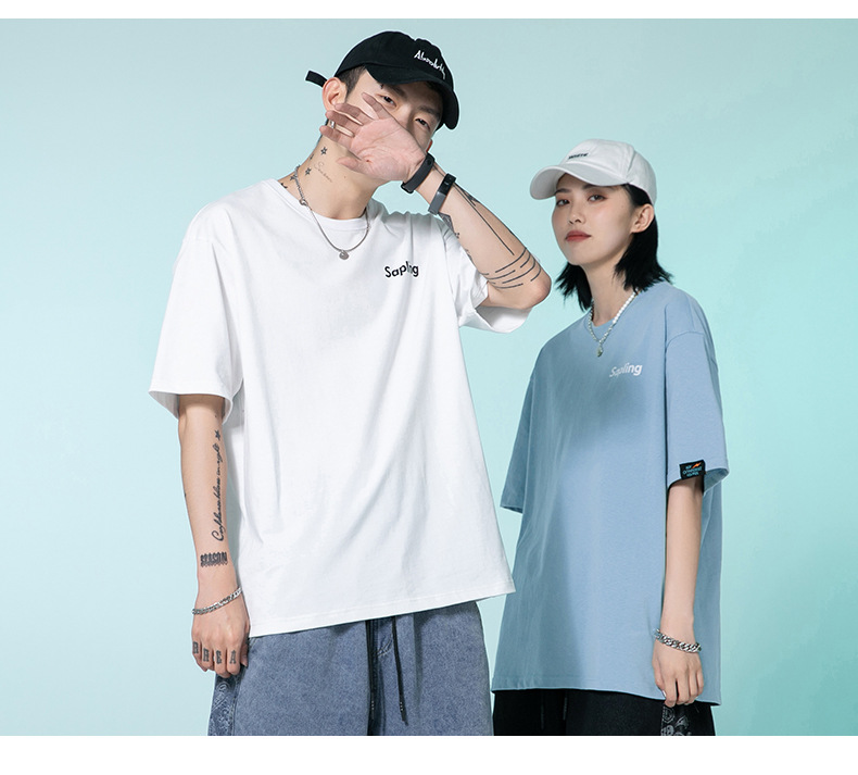 韩路日系男装 潮牌字母印花T恤男宽松百搭基础款纯棉情侣装短袖详情7
