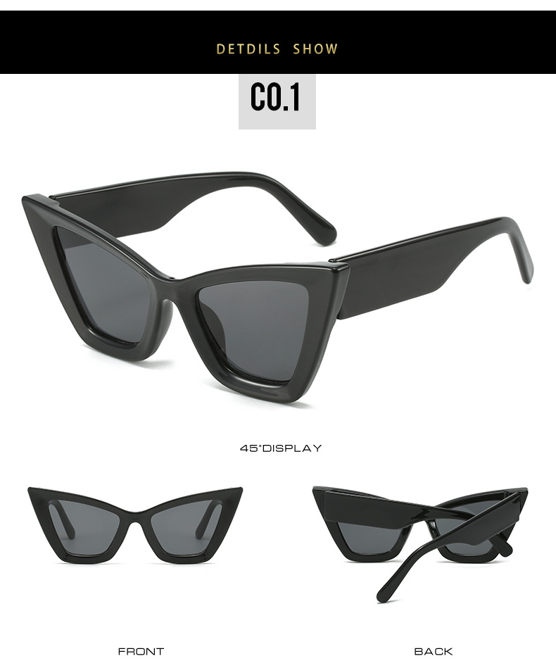 欧美女士猫眼太阳镜彩色花纹修饰脸型潮流墨镜街拍派对眼镜M459详情7