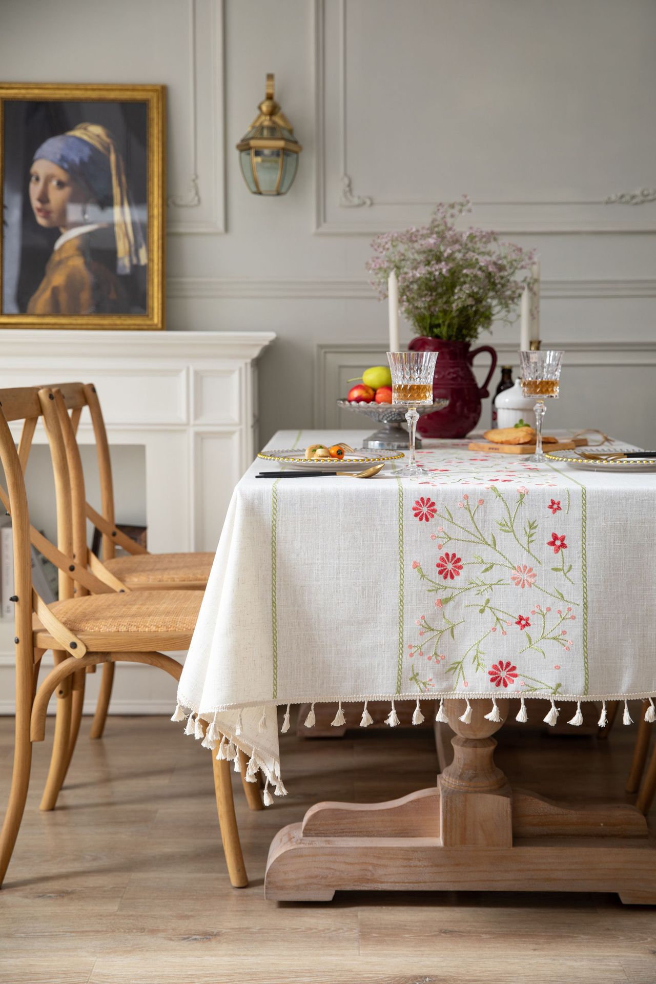 Cross-border plain thickened tablecloth, fresh white Japanese-embroidered flower Western tablecloth, party Japanese table mat pic 11