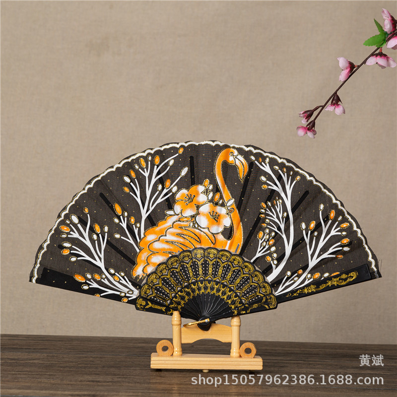 塑料PS旅游纪念品折扇舞蹈扇塑料扇子烫金丹顶鹤扇定制广告扇详情3