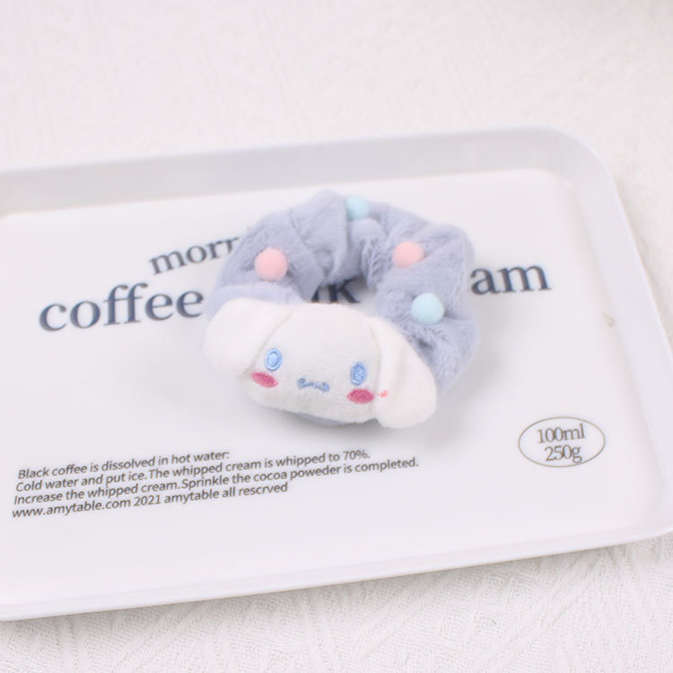 Cute Sanrio hair tie large intestine ring from Japan and South Korea, simple small fur ball cartoon Kuromi sweet hair accessory pic 3