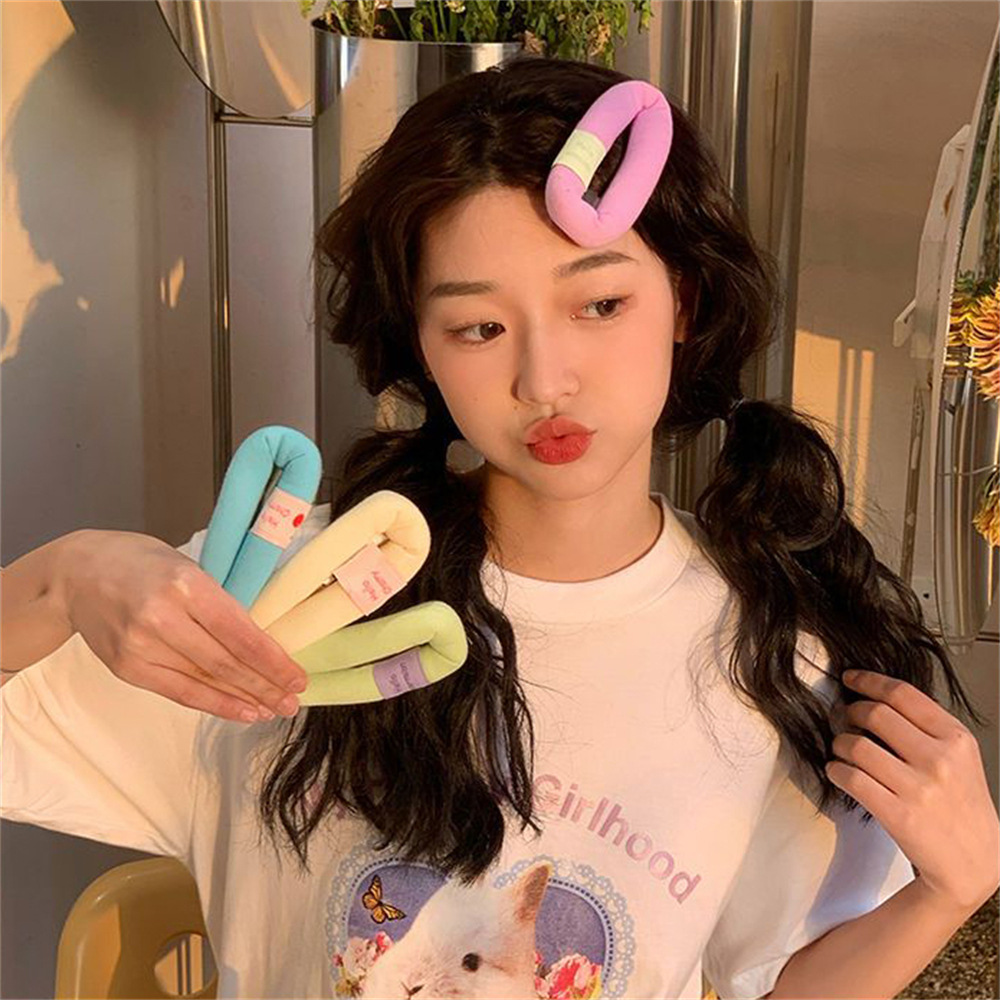 Cream-colored puffy sponge hair clips, cute large bangs clips, BB clips, makeup clips, hair clip edge clips, and teenage hair accessories pic 3