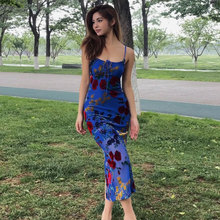 现货OfAki”新中式前后两穿撞色旗袍连衣裙女印花鱼尾背心裙详情3