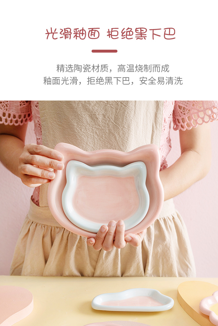 Korean InS-style hand-painted dodo plate cat bowl, a ceramic plate specially designed for cats, cat food, snacks, freeze-dried canned food bowl, and comes with a cute cat hair tie pic 5
