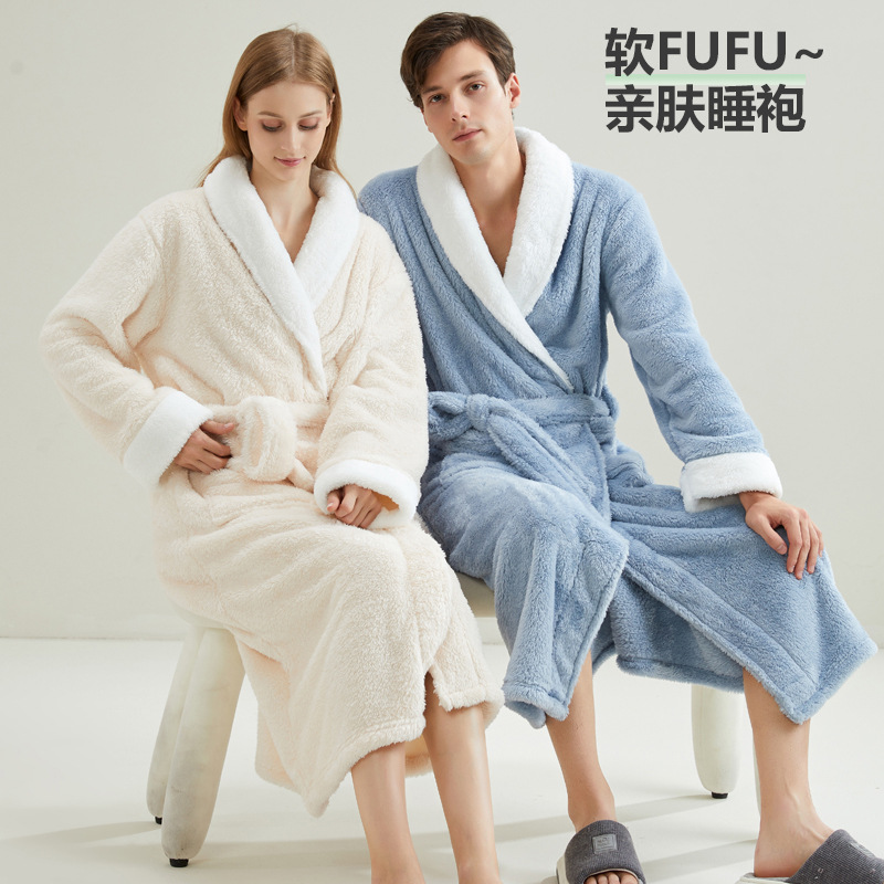 珊瑚绒睡衣女冬季加厚保暖情侣睡衣大码开衫家居服可外穿睡衣套装详情6