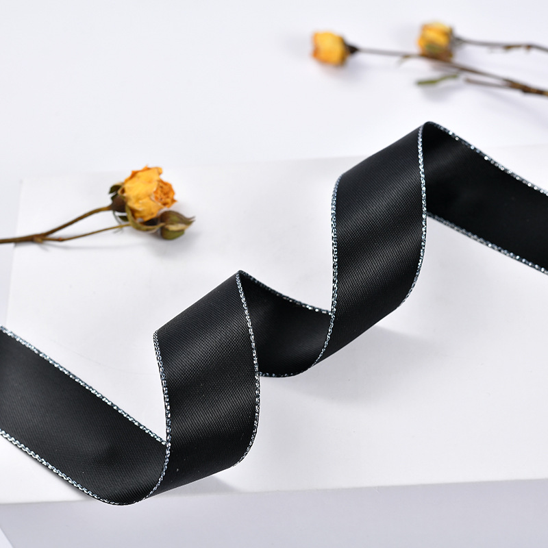 En stock doble lado de oro borde de plata cinta de poliéster cinta de festival caja de regalo de moda decoración de ropa cinta de embalaje de flores pic 8