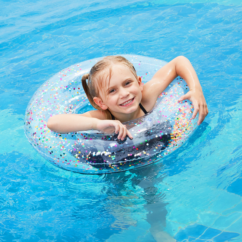 Cross-border PVC swimming rings, round sequined inflatable feather swimming rings, adult inflatable toy swimming rings pic 10