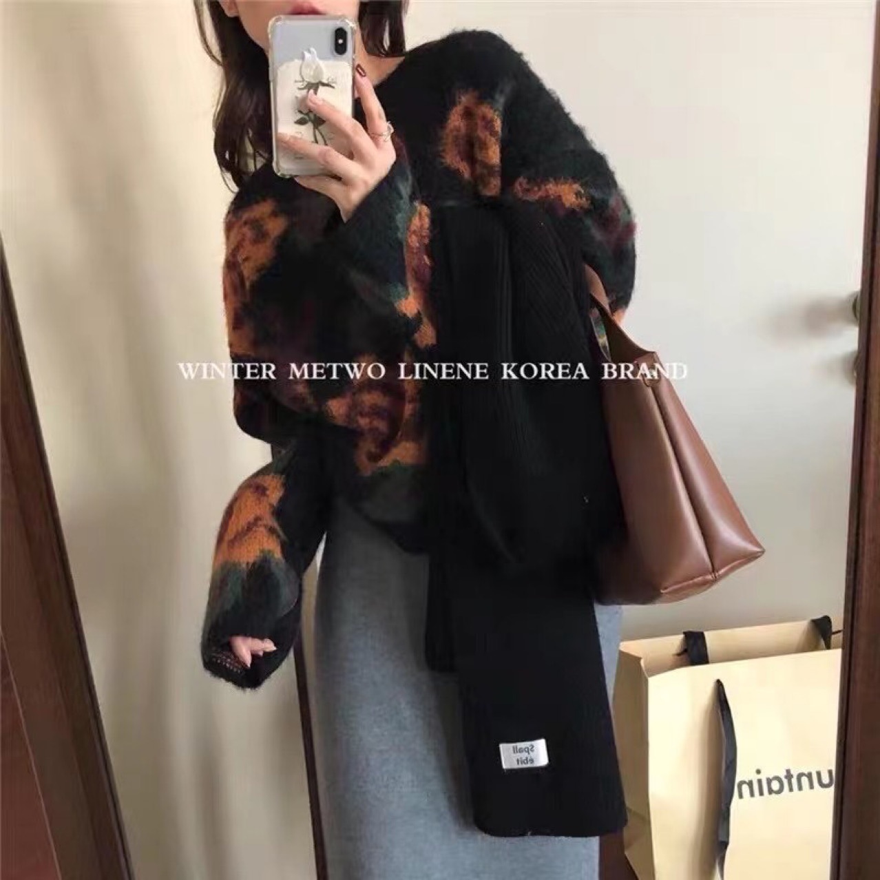 Korean chic autumn retro gradient color laid-back style stylish mohair loose long-sleeved knitted sweater for women pic 2