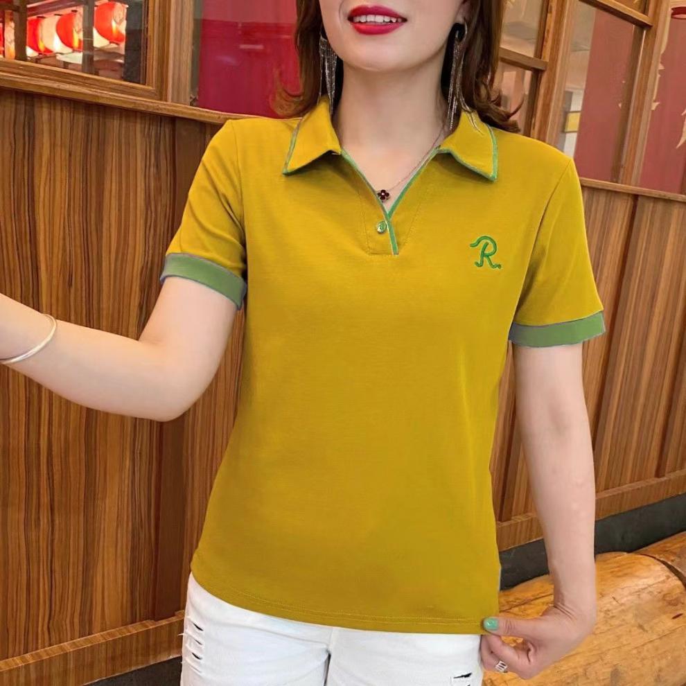 Verano 2022 nueva mediana edad mamá holgada adelgazamiento adelgazamiento edad elástico algodón moda francesa cuello POLO manga corta mujer pic 3