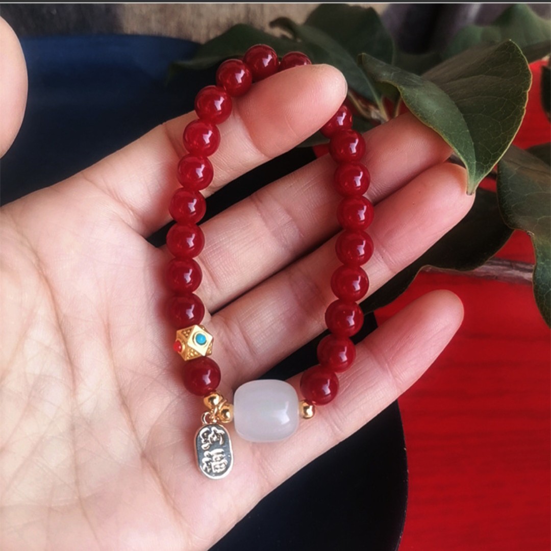 仿朱砂紫金砂手串DIY搭配和田玉佛珠饰品简约小清新详情4