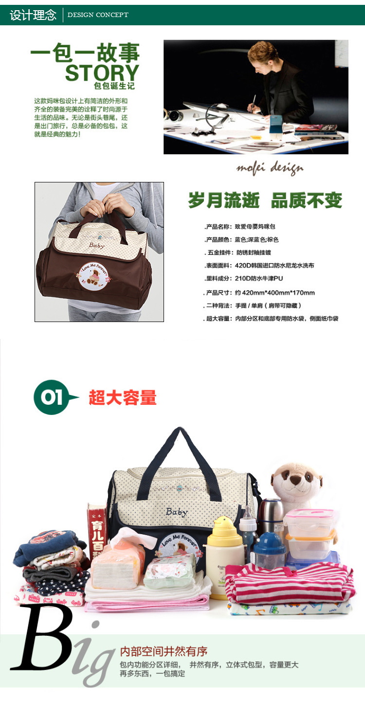 Mom Bag Five-piece set, multi-functional, large-capacity, fashionable, waterproof cartoon single-shoulder crossbody bag, Mom Bag wholesale pic 5
