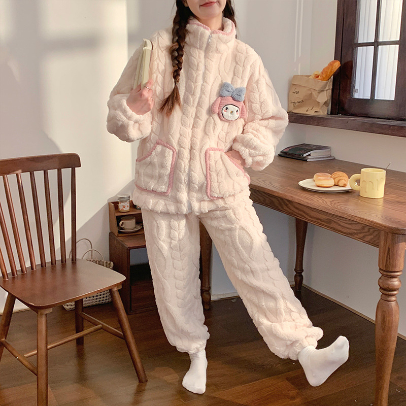 秋冬季女士法兰绒睡衣女冬款长袖加厚加绒可爱女生家居服套装详情49