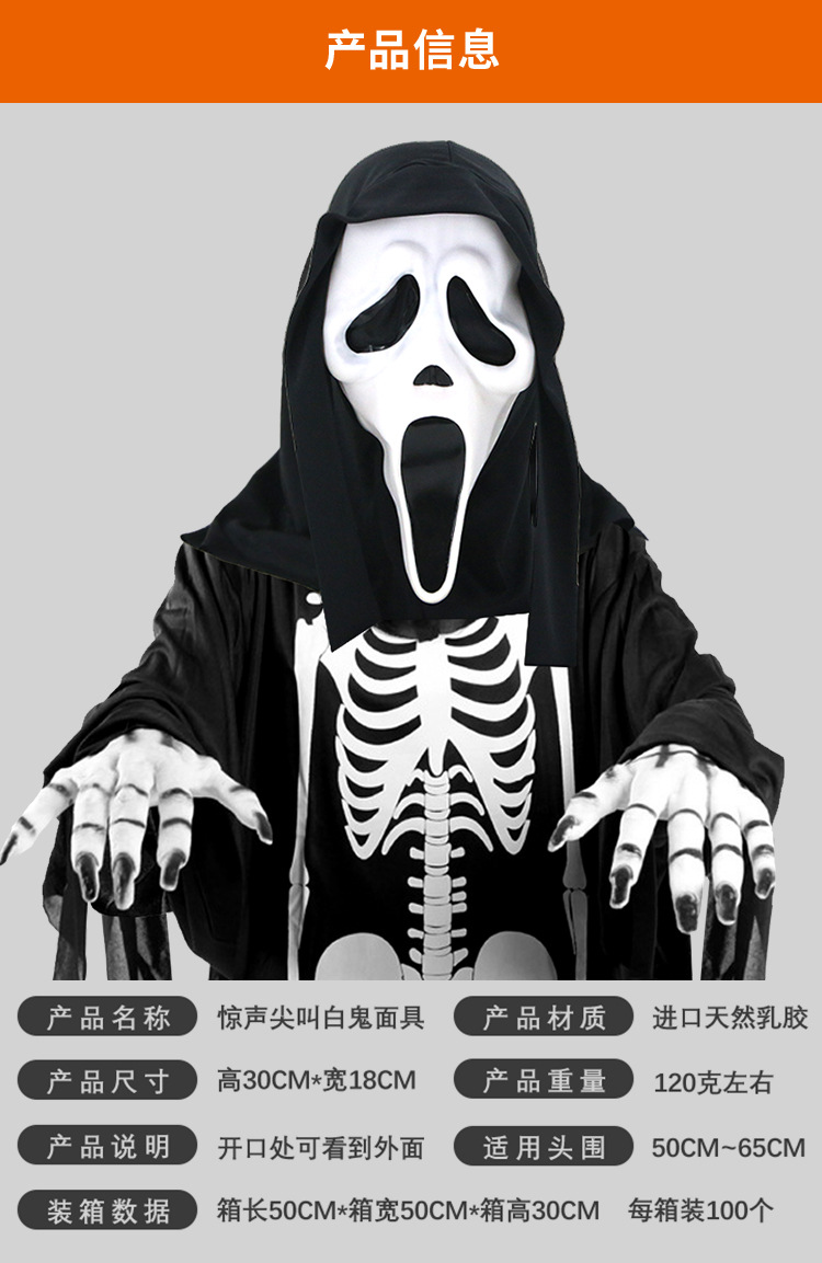 惊声尖叫恐怖面具头套化妆舞会骷髅头鬼脸头饰万圣节派对恶搞道具详情1