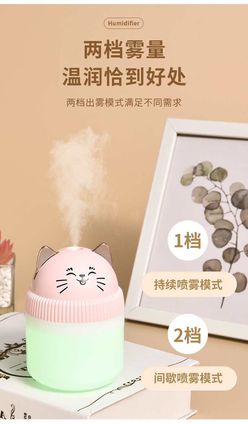 新款萌猫不倒翁设计加湿器 家用小型桌面空气加湿机 大雾量精油香薰机 夜灯功能车载适用详情4