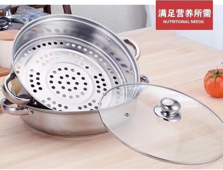 Stainless steel steamer, double-layer fish steamer, household steamer, thickened double-bottom steamer, three-layer steamer, double-layer soup pot, gift pot, hot pot, multi-purpose pot for steaming and cooking, multi-functional pot, kitchenware, cookware pic 2