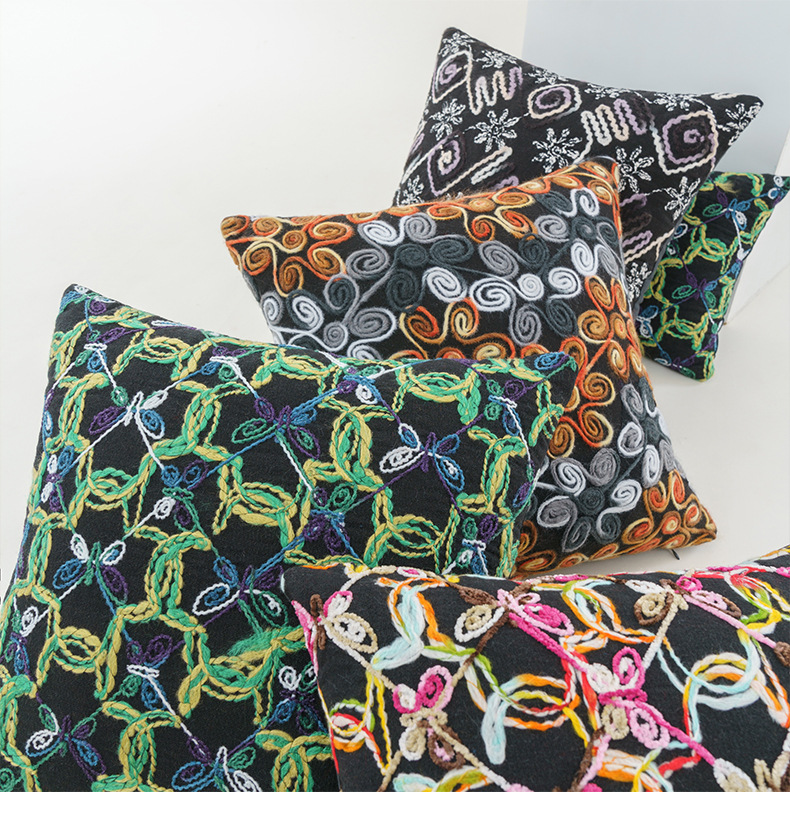 Cotton thread embroidery, geometric lines, flowers, exotic Moroccan throw pillows, cushions, backrests, pillowcases pic 9