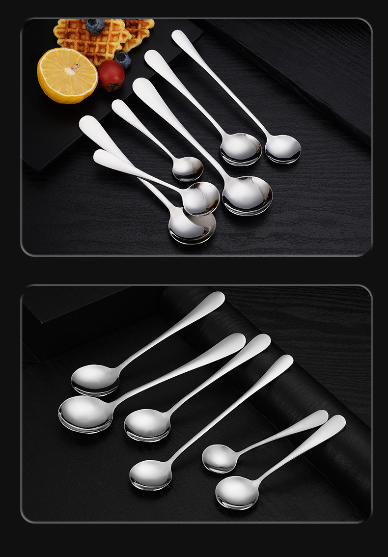 304 stainless steel spoons, household eating spoons, spoons, long-handled stirring spoons, coffee spoons, dessert spoons, forked round spoons, tableware pic 12