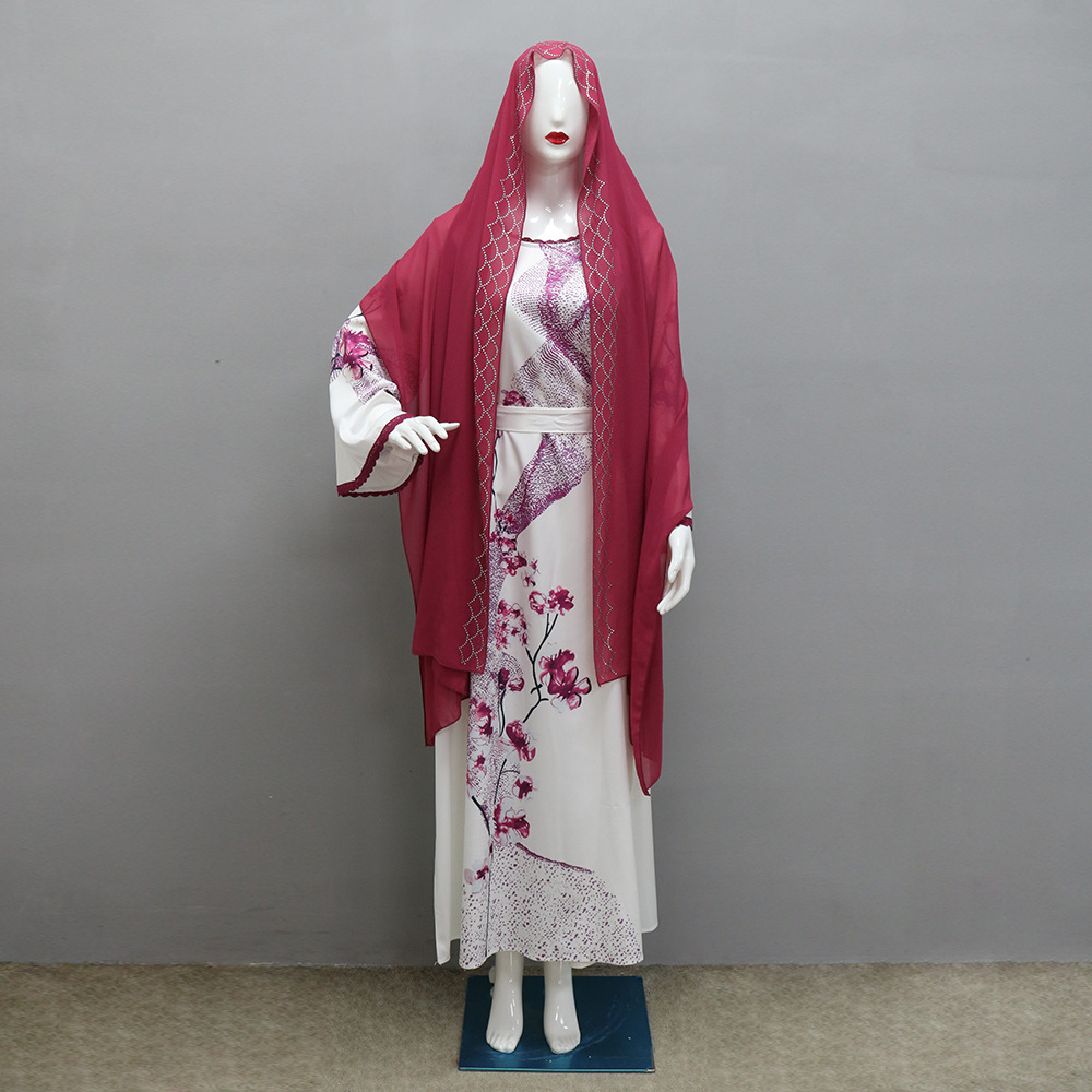 XQY500263 Cross-border Middle East Muslim Robe Dubai Arab printed Robe Dress with belt pic 28