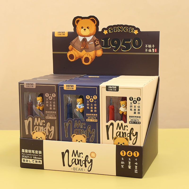 ZF2671Nandy Bear Pen for correcting posture and practicing calligraphy, with replaceable ink cartridges, is a special pen for boys and girls to write pic 1