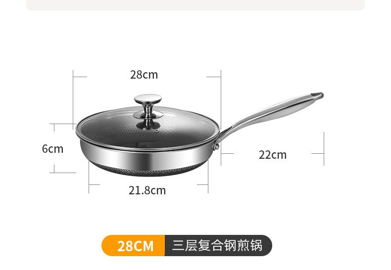 Three-layer steel, two-sided screen, steel handle, household flat-bottomed non-stick wok, stainless steel honeycomb wok, stainless steel wok, wok, ladle, frying pan, single-handle wok, kitchenware, kitchen utensils, one-piece consignment pic 21