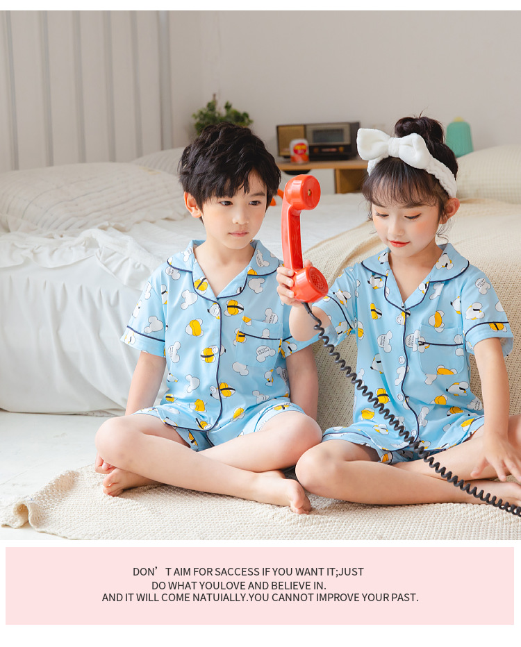 夏季儿童睡衣短袖短裤开衫男孩女孩中小童卡通可爱外贸家居服套装详情14