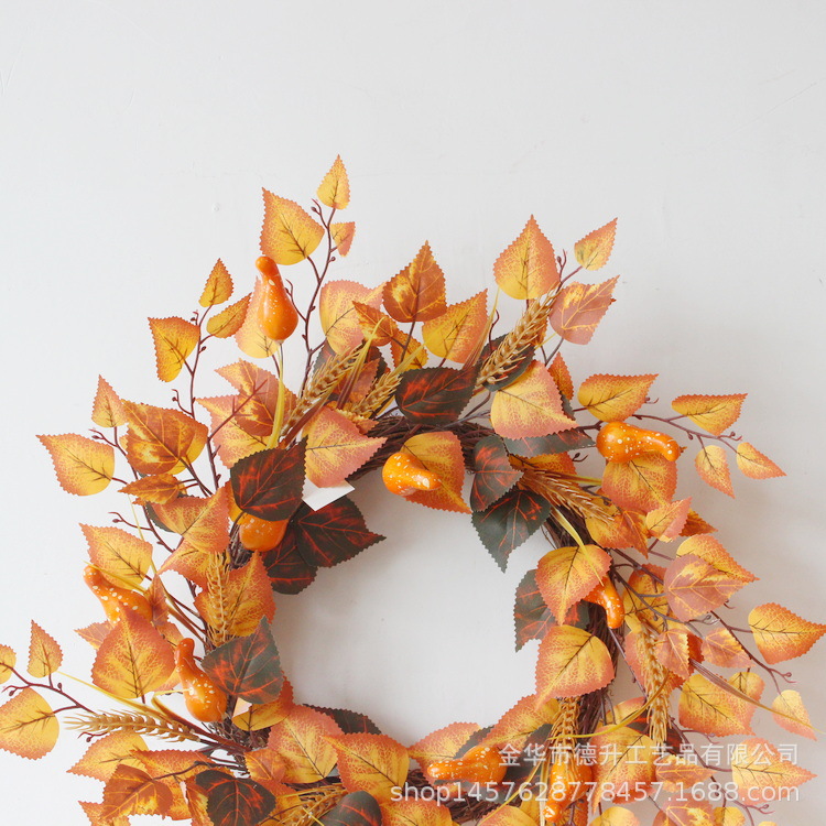 Desheng Cross-border E-commerce Factory supplies DIY wreaths and rings for the Gratitude Harvest Festival, Halloween, autumn maple leaves, pumpkin vines and garlands pic 3