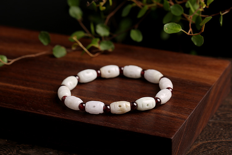 Natural jade bracelet, 7mm hollowed-out jade bead bead bracelet pic 3