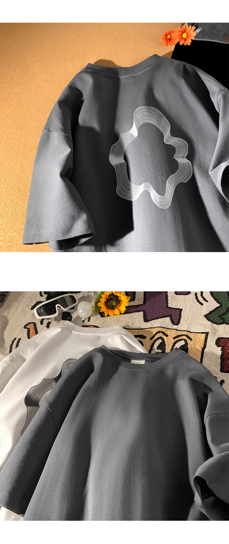 卡通印花纯棉重磅短袖T恤男夏季潮牌ins半袖打底衣服港风宽松体恤详情10