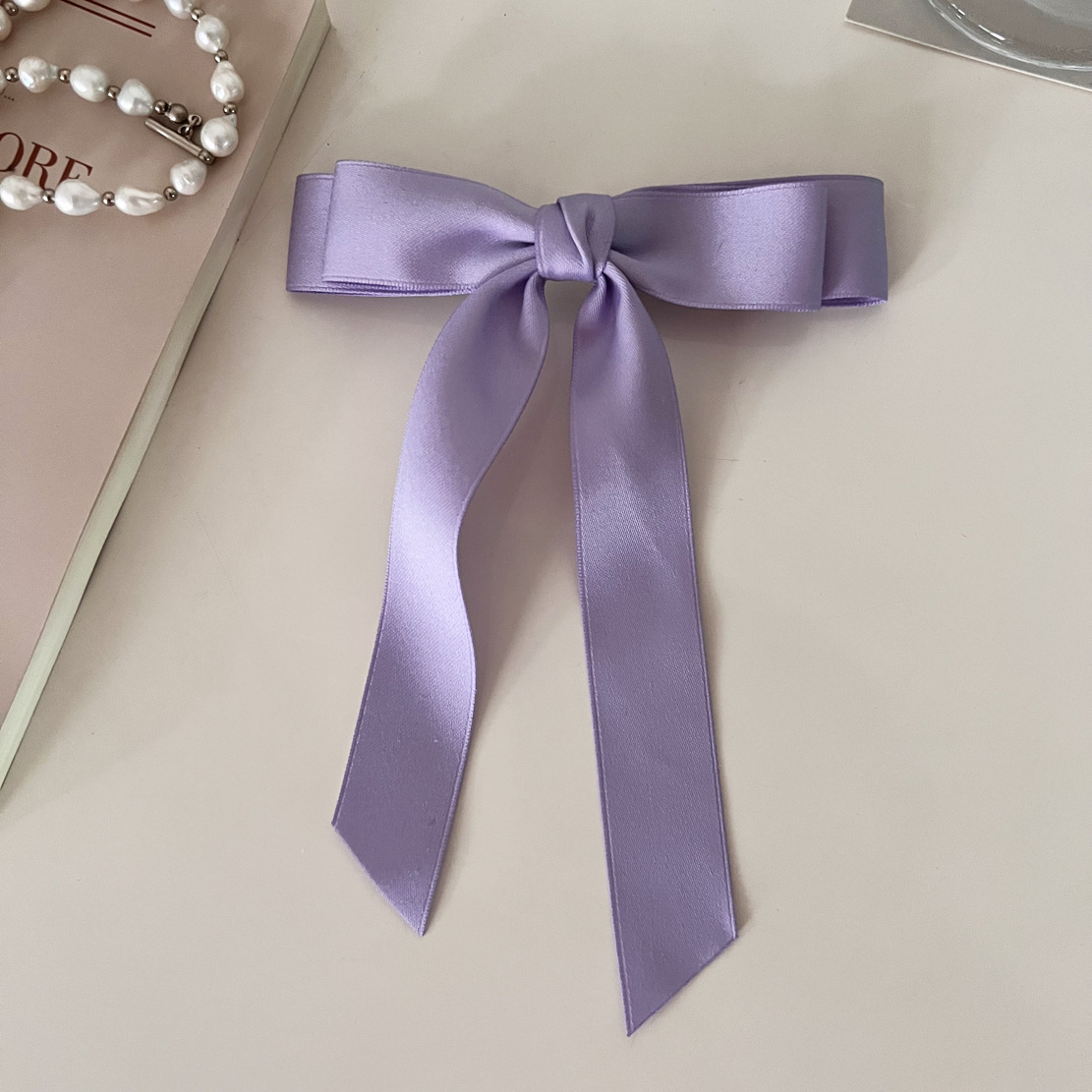 Solid-color satin bow hair clip, new popular back head spring clip, girlish top clip, ribbon hair clip headwear pic 10