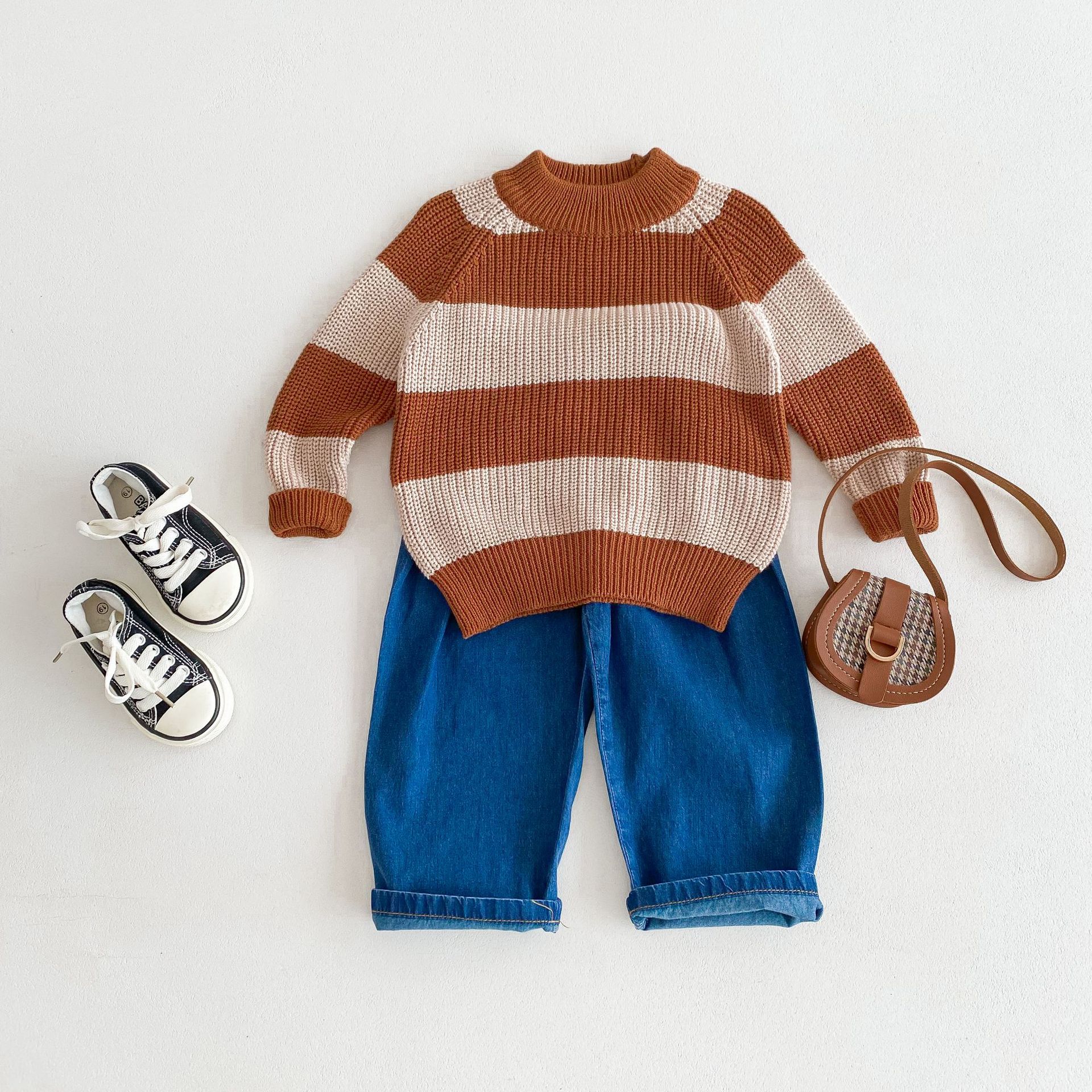 中小童2024秋季新款男女童韩版拼色针织套头上衣半高领内外穿毛衣详情15