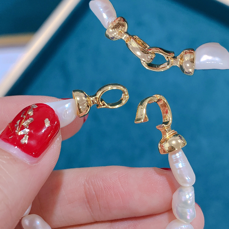DIY accessories: copper-plated real gold freshwater pearl necklace, bracelet, button, universal and versatile, basic sweater chain buckle, snap button pic 3