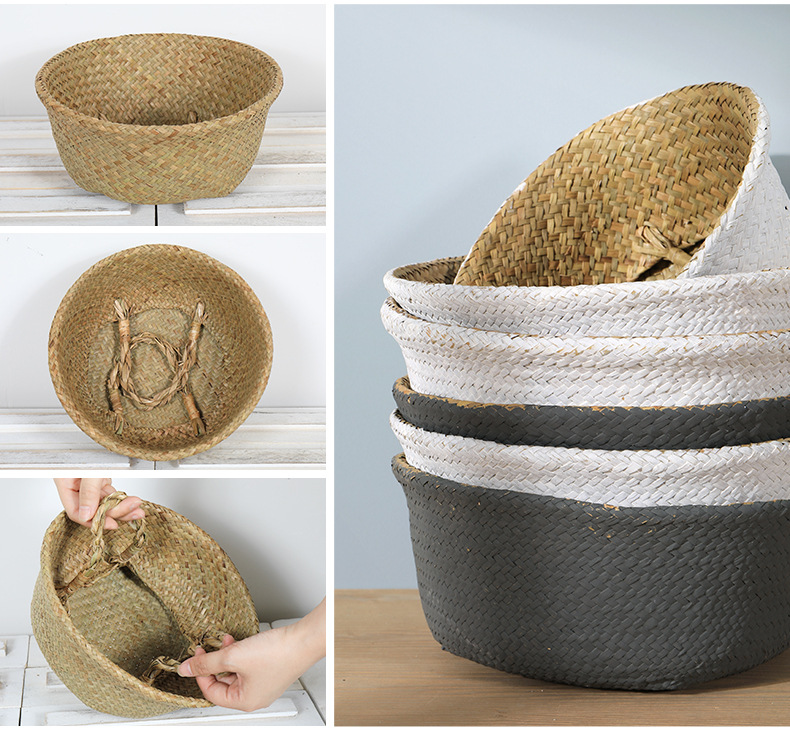 Seaweed woven flower POTS, rattan woven flower baskets, bamboo woven, Nordic straw woven creative flower pot exterior decoration, ins folding baskets pic 2