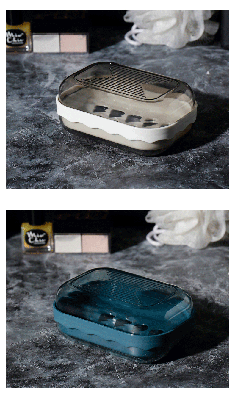 8586肥皂盒家用带盖浴室卫生间双层沥水皂盒创意学生宿舍便携香皂盒子详情7