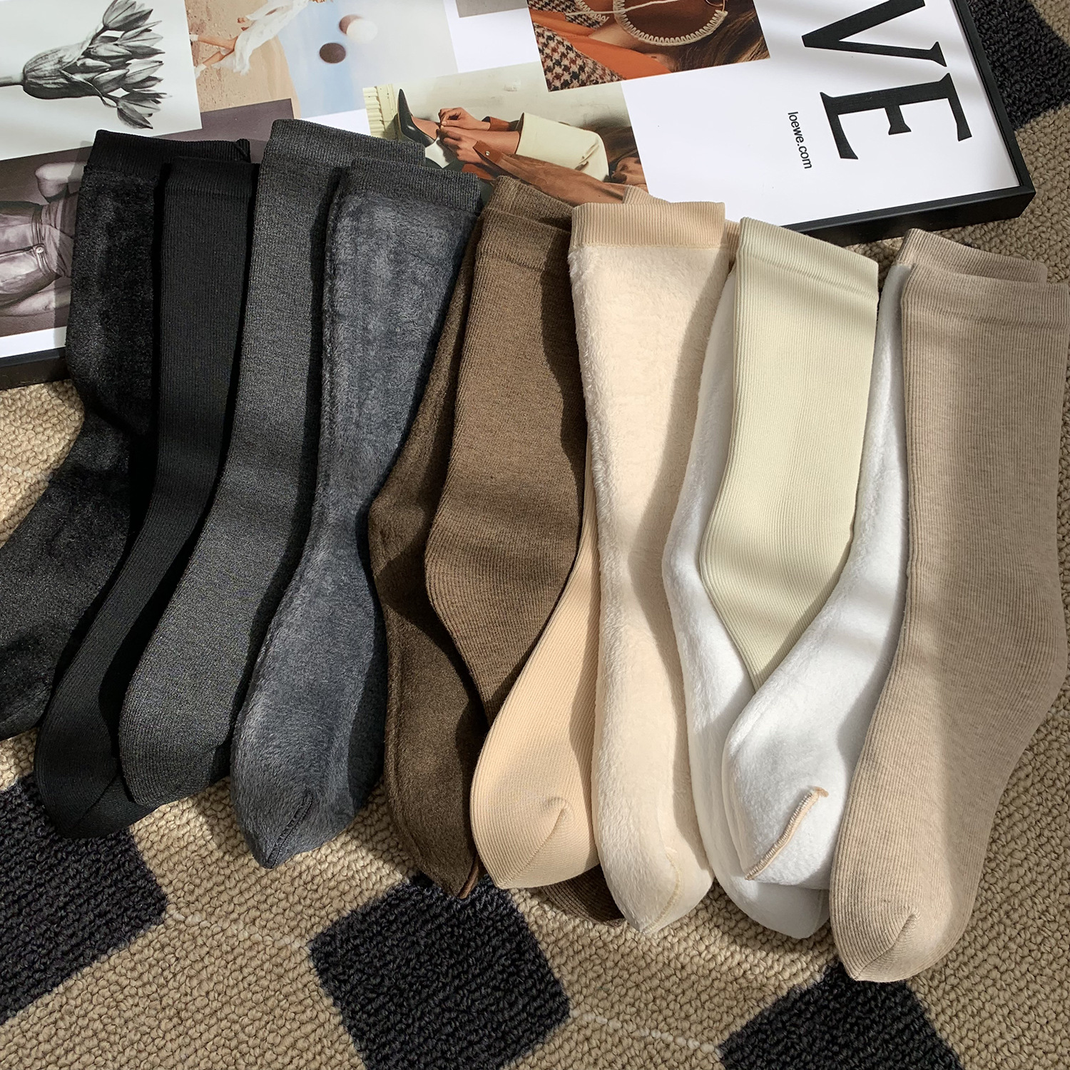 Unisex couple style fleece and thickened warm snow socks, mid-length home cotton socks, postpartum socks, floor socks pic 27